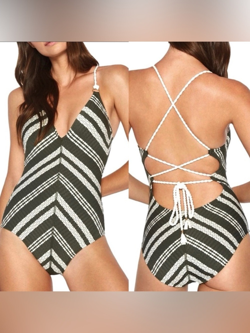 Robin Piccone Livvy V-neck Deep Forest Green One Piece Swimsuit NWOT size 8